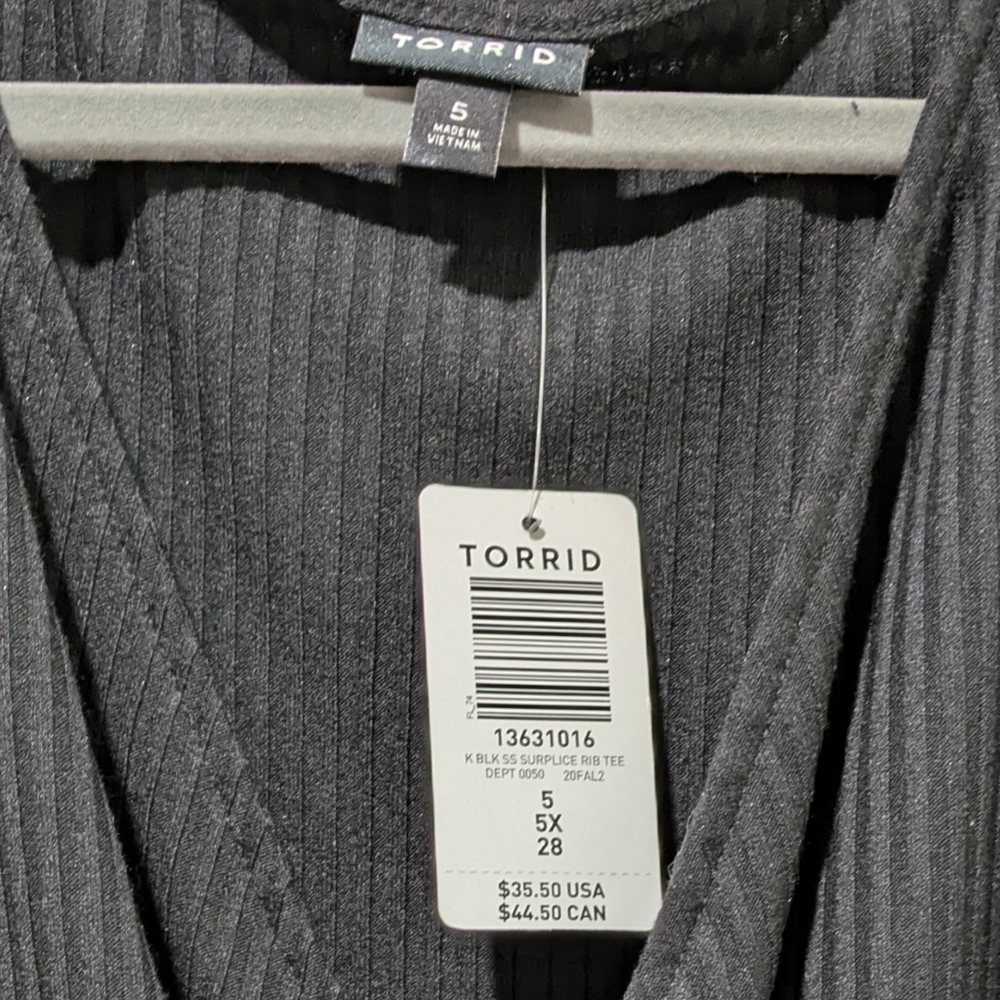 Torrid Short Sleeve Black Surplus Neckline Top - Picture 3 of 5
